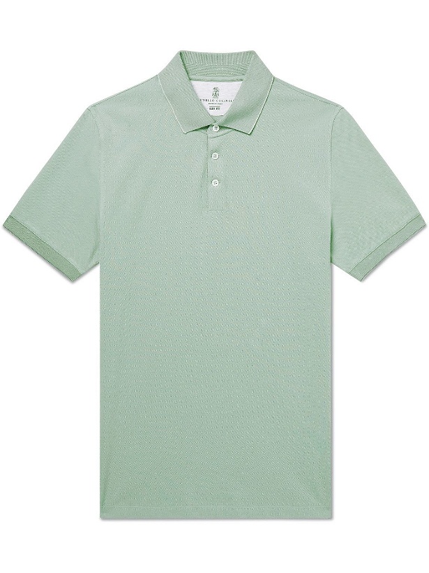 Photo: Brunello Cucinelli - Slim-Fit Cotton-Piqué Polo Shirt - Green