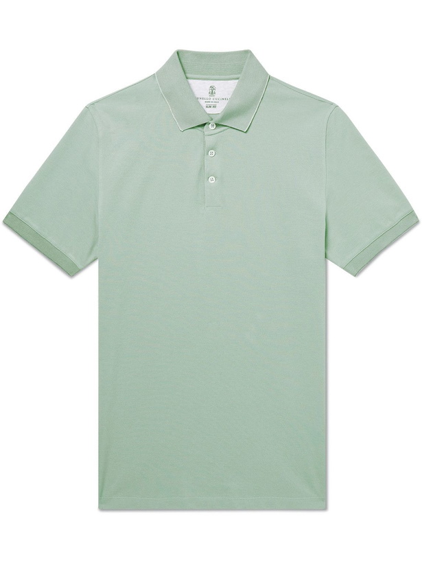 Photo: Brunello Cucinelli - Slim-Fit Cotton-Piqué Polo Shirt - Green