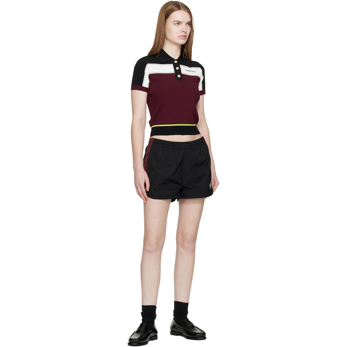 Casablanca Black & Burgundy Striped Short Sleeve Polo