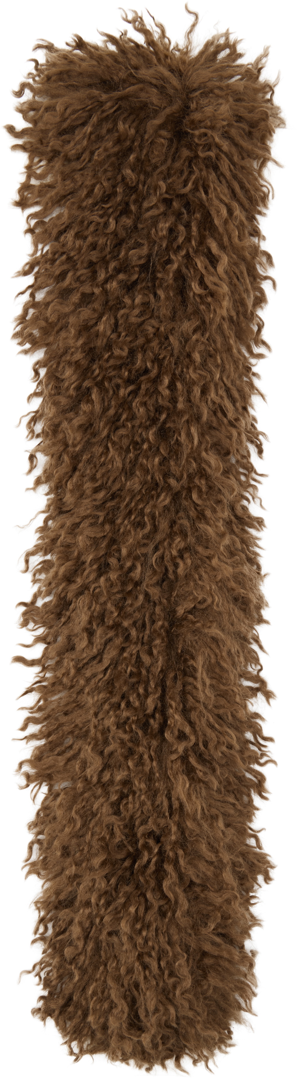 Anna Sui Brown Faux Curly Lamb Fur Long Scarf