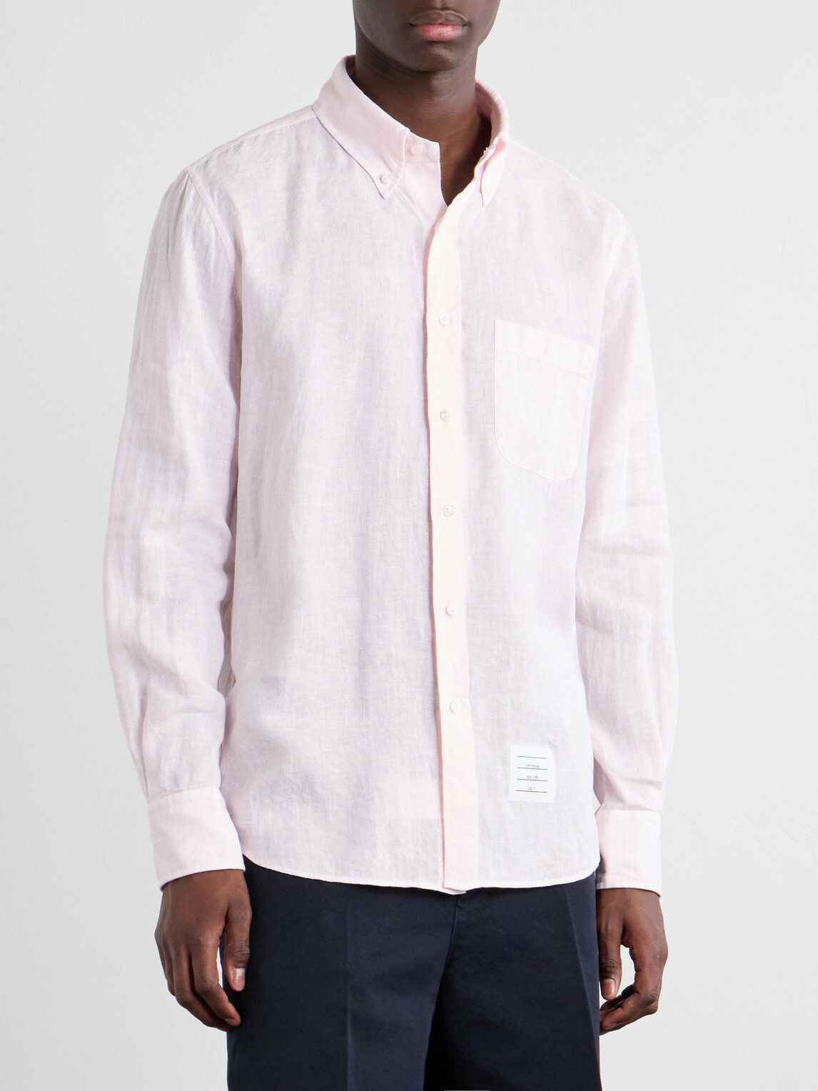 Thom Browne - Button-Down Collar Garment-Dyed Linen Shirt - Pink