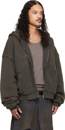 LU'U DAN Gray Washed Out Zip Up Hoodie