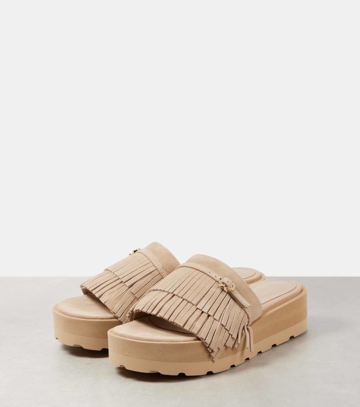 Gianvito Rossi Fringed suede platform slides