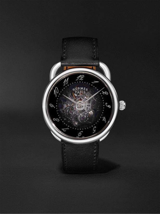 Photo: HERMÈS TIMEPIECES - Arceau Squelette Automatic 40mm Stainless Steel and Leather Watch, Ref. No. 055631WW00 - Black