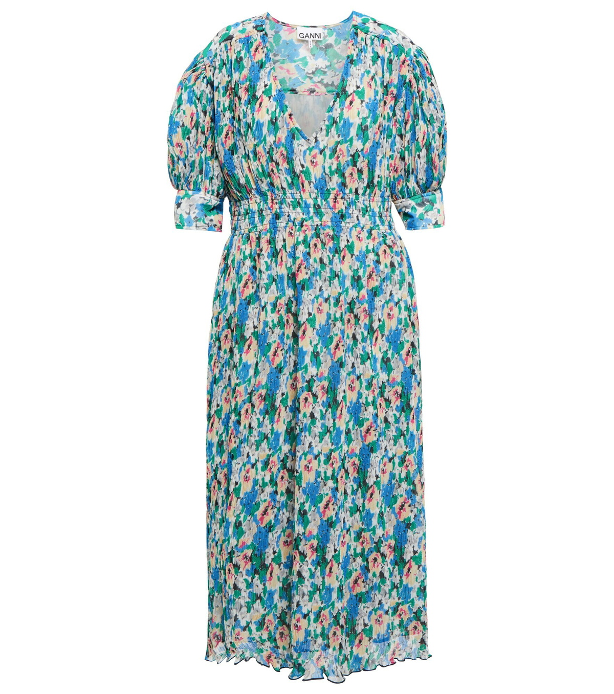 open lace back dress GANNI dreamy maxi long pleated Georgette dress in pastel floral print   BOREAL REBORN