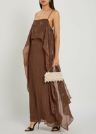 Staud Valencia Bead-embellished Crinkled Plissé Midi Dress Brown