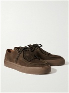 Mr P. - Fringed Leather-Trimmed Regenerated Suede by evolo® Derby Shoes - Brown