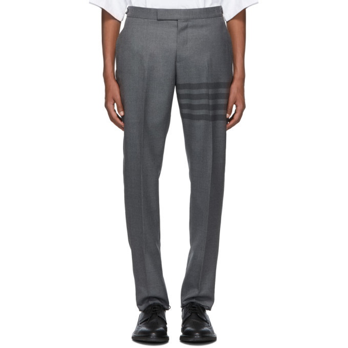 Photo: Thom Browne Grey 4-Bar Side-Tab Trousers