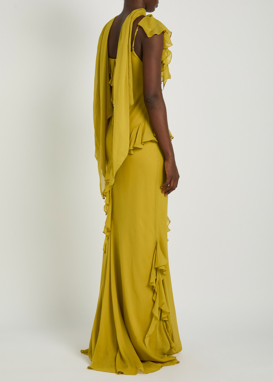 DE LA Vali Mayara Scar-effect Ruffled Chiffon Gown Yellow