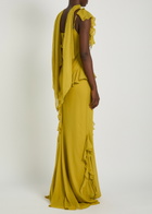 DE LA Vali Mayara Scar-effect Ruffled Chiffon Gown Yellow