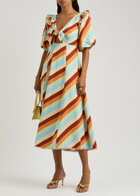 Kitri Pia Striped Linen-blend Midi Dress Multicoloured