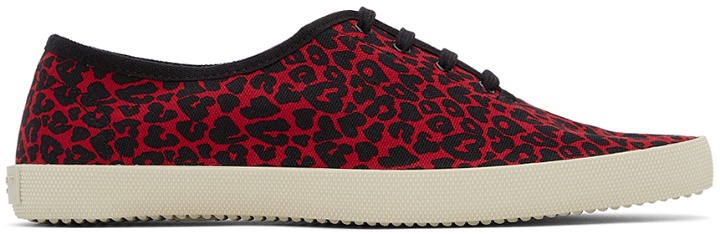 Photo: Saint Laurent Red & Black Leopard Heart Print Sid Low-Top Sneakers