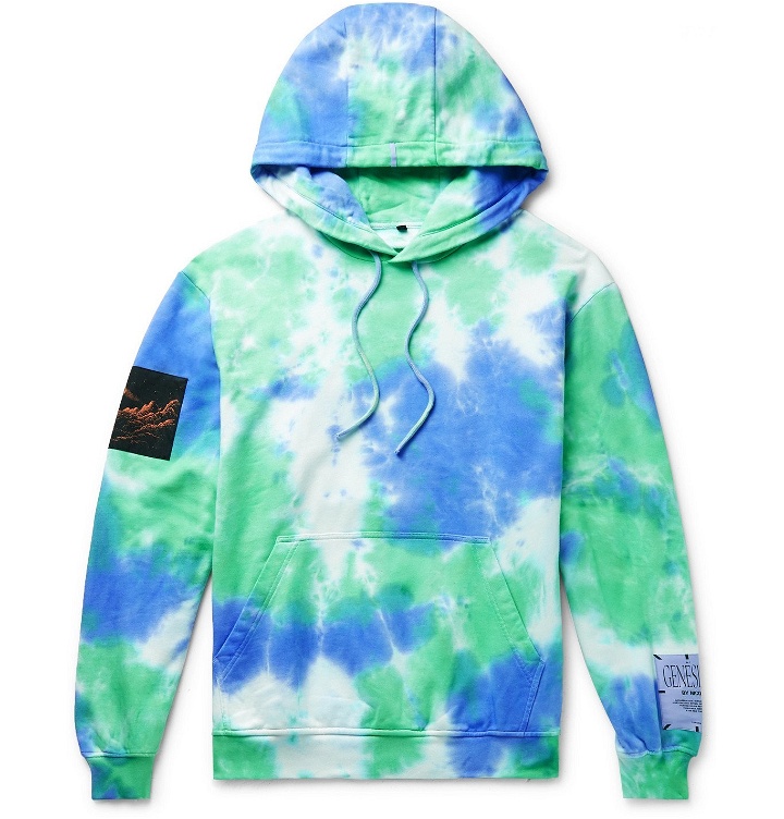 Photo: MCQ - Unity Appliquéd Tie-Dyed Loopback Cotton-Jersey Hoodie - Blue