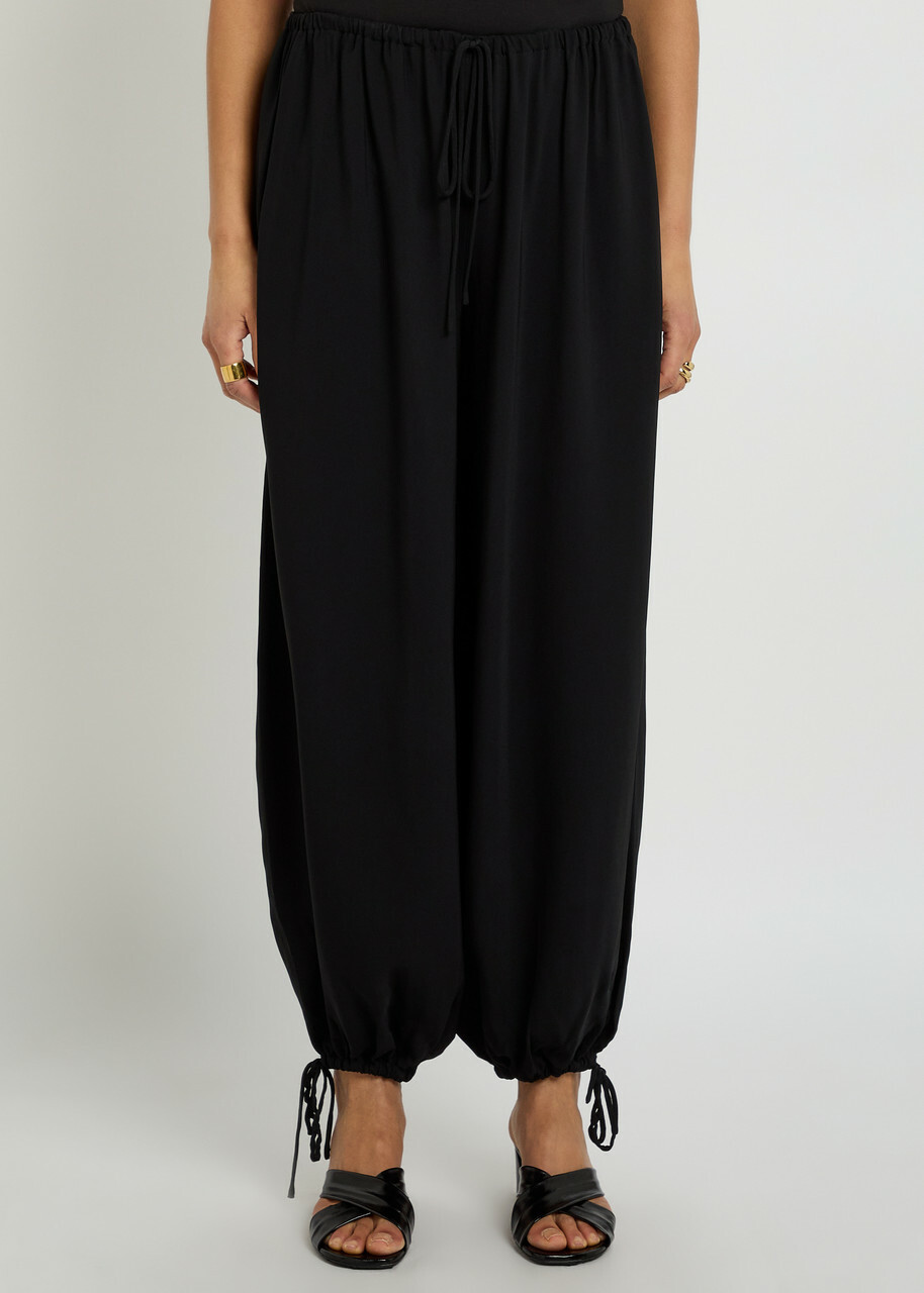 Tove Estelia Draped Barrel-leg Crepe Trousers Black