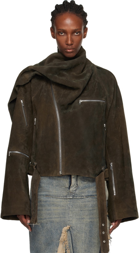Photo: Rick Owens Gray Concordians Cropped Scarf Flight Suede Jacket