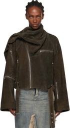 Rick Owens Gray Concordians Cropped Scarf Flight Suede Jacket