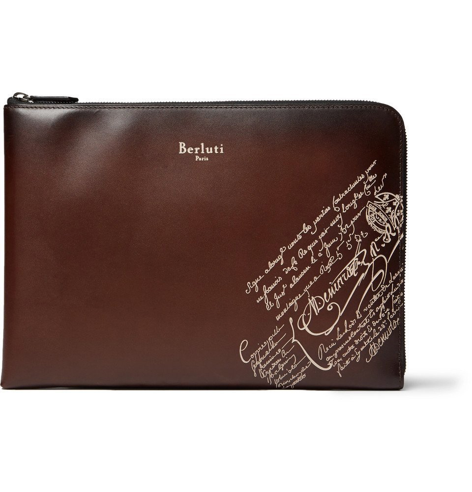 Berluti - Scritto Leather Zip-Around Pouch - Men - Brown Berluti