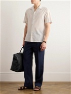 Brioni - Convertible-Collar Striped Cotton and Linen-Blend Shirt - Neutrals
