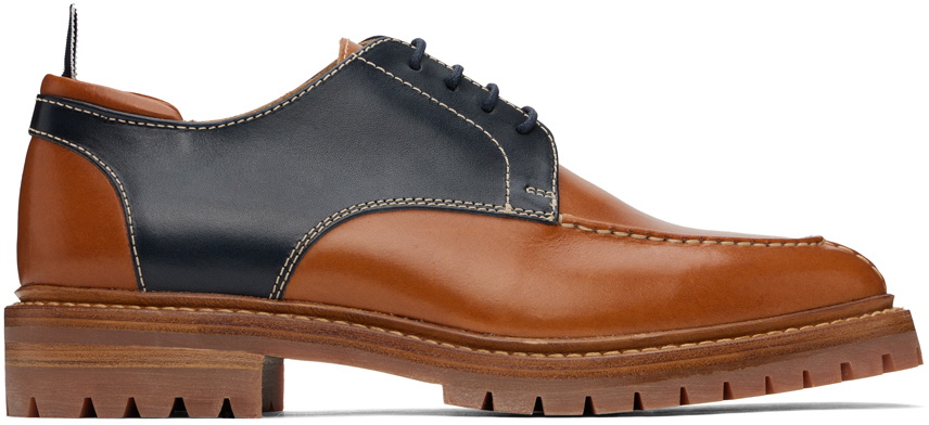 Thom Browne Navy & Tan Apron Stitch Derbys
