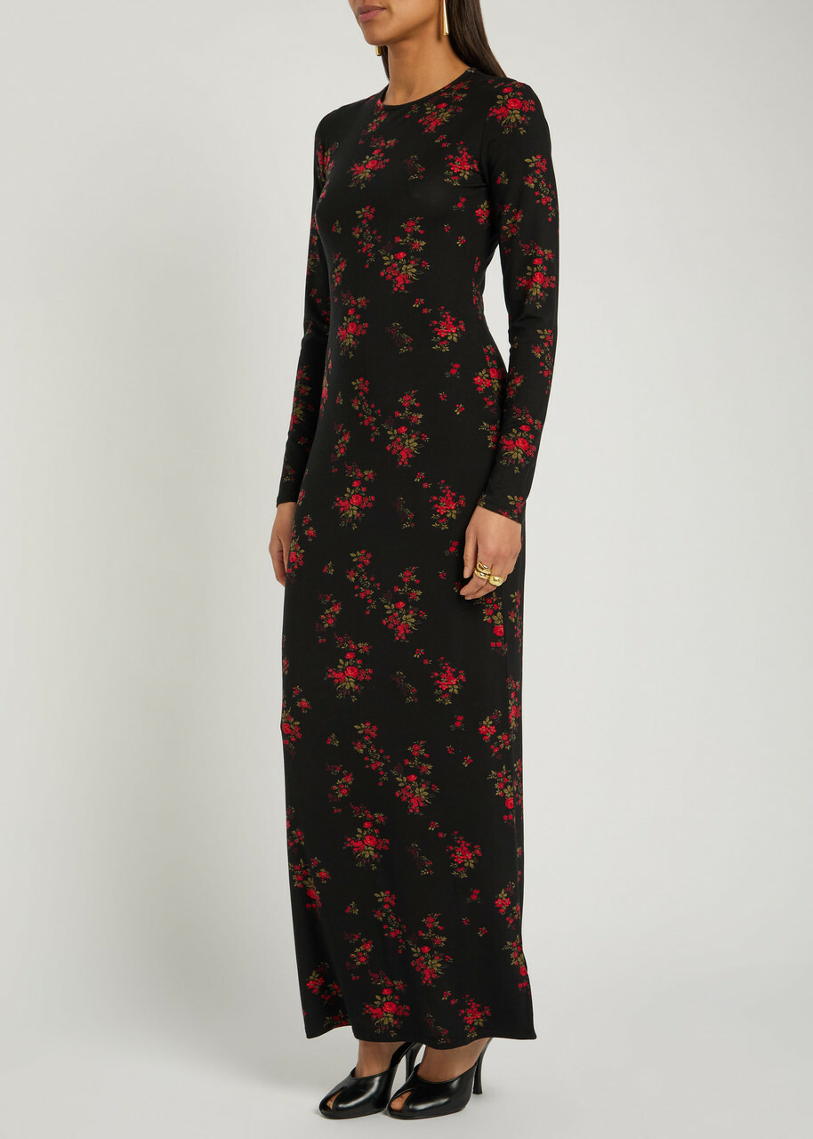 Reformation Tommie Floral Stretch-jersey Maxi Dress Black