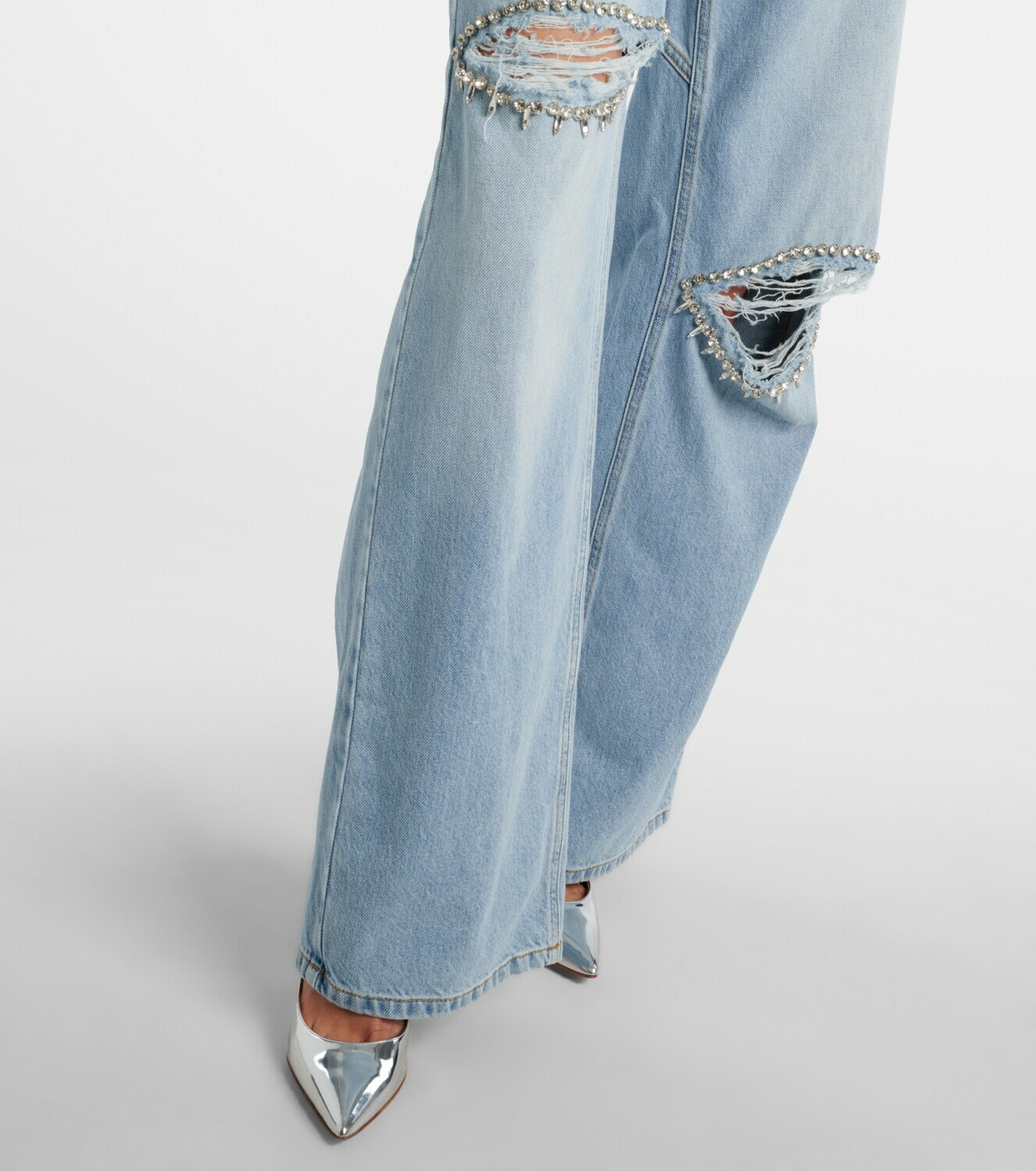 Area Distressed embellished wide-leg jeans