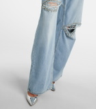 Area Distressed embellished wide-leg jeans