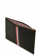 THOM BROWNE - Medium Stripes Pebbled Leather Pouch