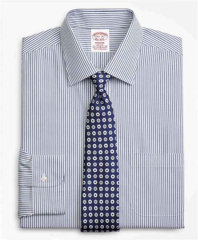 Photo: Brooks Brothers Men's Stretch Madison Relaxed-Fit Dress Shirt, Non-Iron Stripe | Navy
