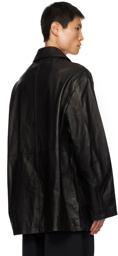 stein Black Spread Collar Leather Jacket