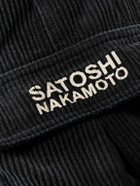 Satoshi Nakamoto - Staight-Leg Logo-Print Cotton-Corduroy Drawstring Shorts - Gray