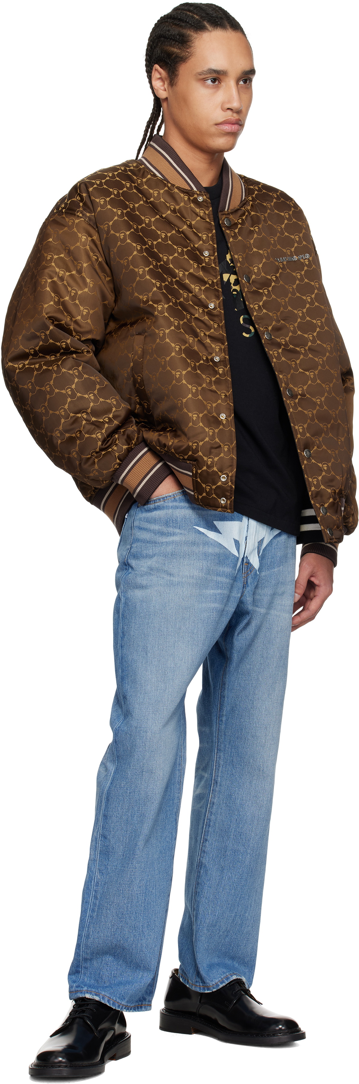 BAPE Brown ABC Camo Jacquard Reversible Bomber Jacket
