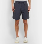 YMC - Striped Cotton and Linen-Blend Drawstring Shorts - Blue