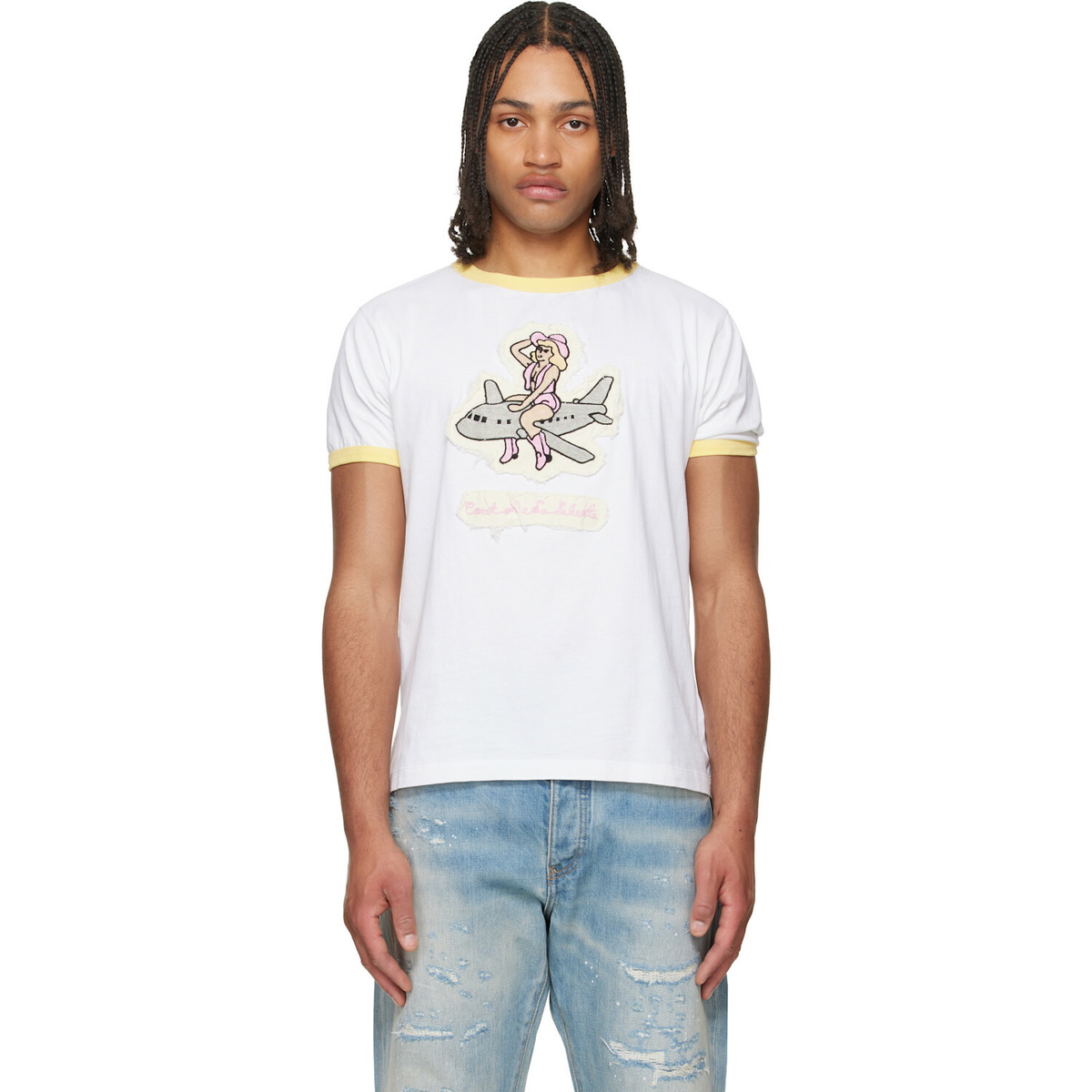 COÛT DE LA LIBERTÉ White Weston Mile High Embroidered Crew Ringer T-shirt
