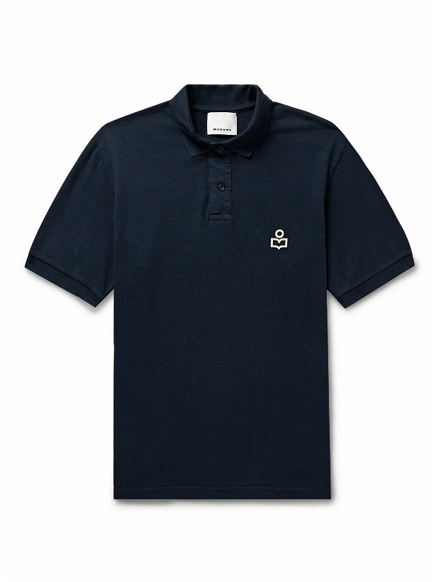 Photo: Isabel Marant - Afko Logo-Embroidered Cotton-Piqué Polo Shirt - Blue
