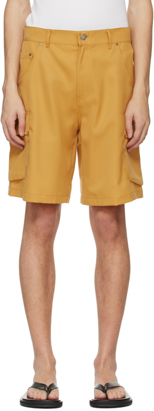 Photo: Serapis Yellow Riveted Linen Cargo Shorts