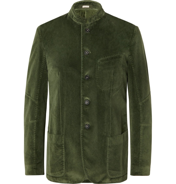 Photo: Massimo Alba - Mandarin-Collar Cotton-Velvet Jacket - Green