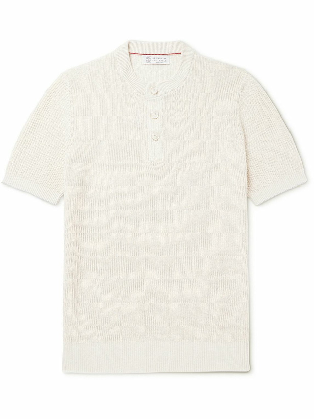 Photo: Brunello Cucinelli - Ribbed Linen and Cotton-Blend Henley T-Shirt - Neutrals