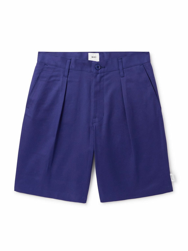 Photo: WTAPS - Straight-Leg Pleated Cotton-Twill Shorts - Blue