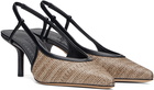 Max Mara Beige & Black Smooth Raffia-Effect Fabric Slingback Heels