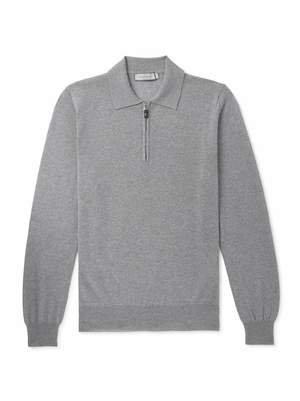 Photo: Canali - Wool Half-Zip Polo Shirt - Gray
