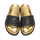 Fendi Black and Gold Rubber Fendi Vocabulary Sandals