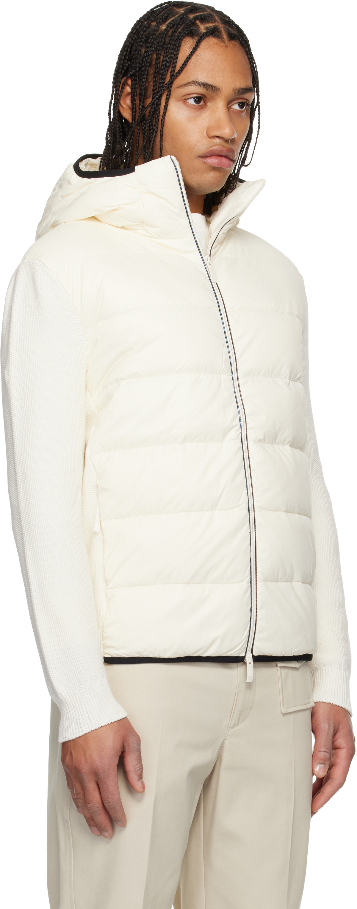 Moncler Off-White Padded Cotton Zip-Up Down Hoodie
