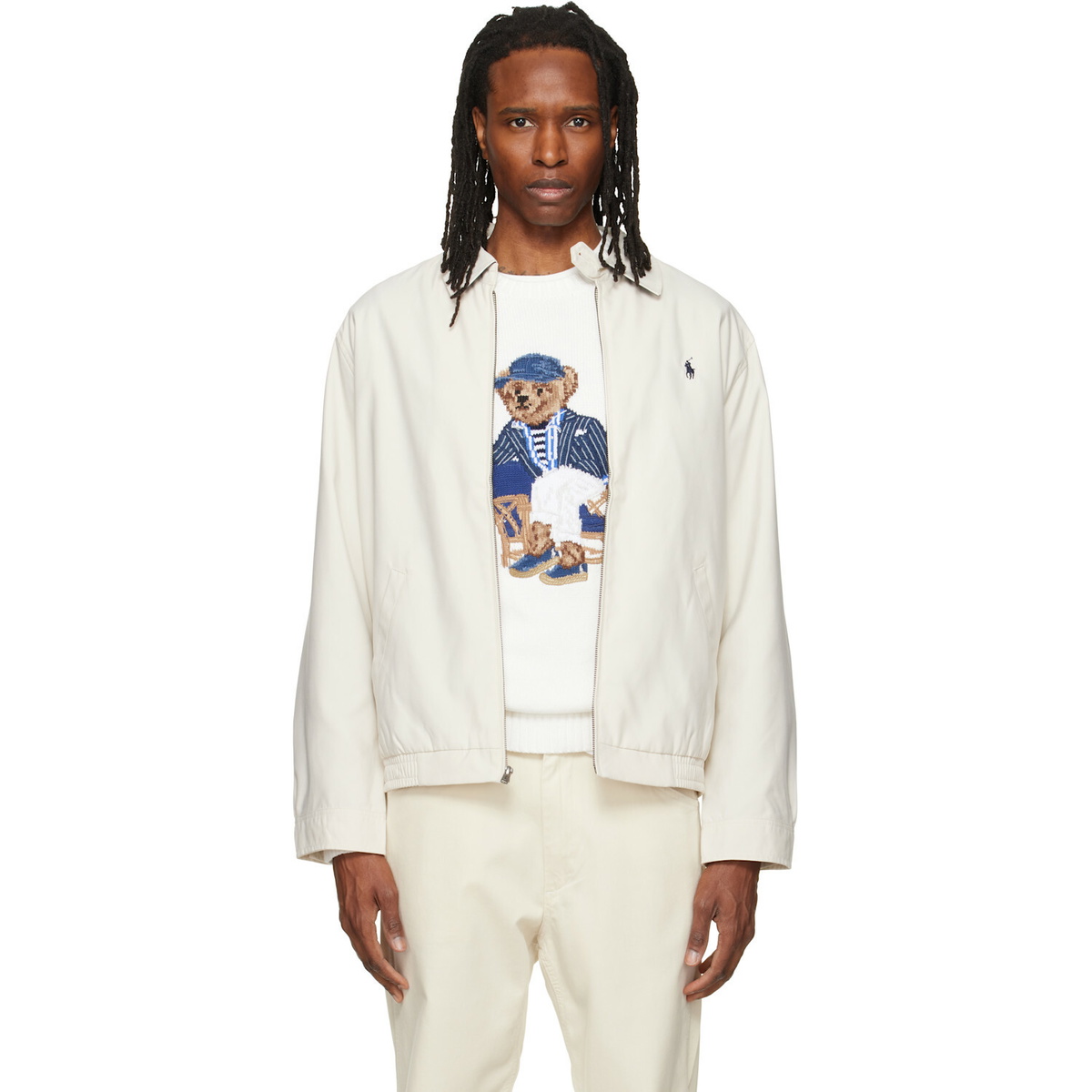 【RALPH LAUREN】オフ白 ナイロン モーターサイクル ジャケット Polo Ralph Lauren Off-White Bi-Swing Jacket Polo Ralph Lauren