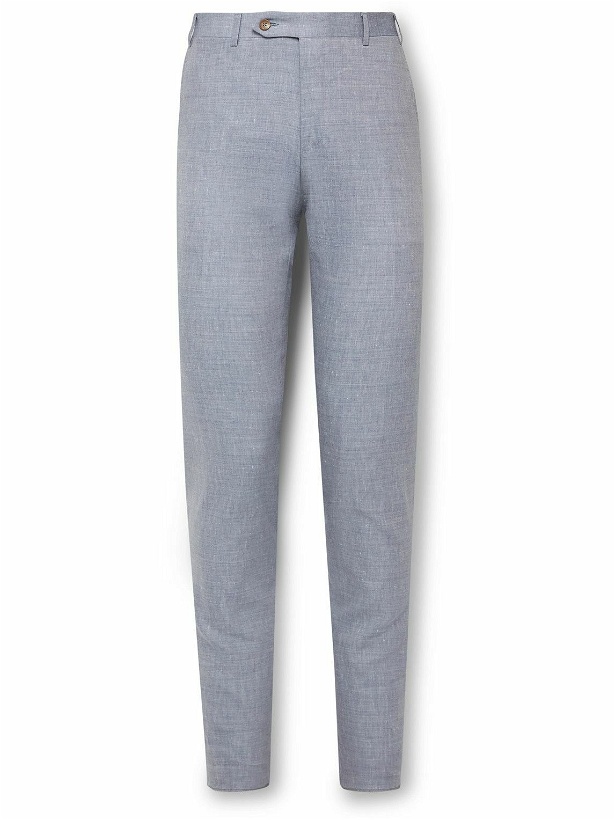 Photo: Canali - Straight-Leg Slub Linen and Wool-Blend Suit Trousers - Blue