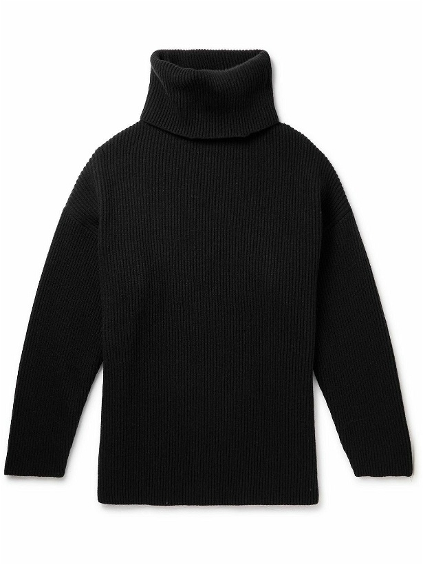 Photo: Aspesi - Oversized Ribbed Wool Rollneck Sweater - Black