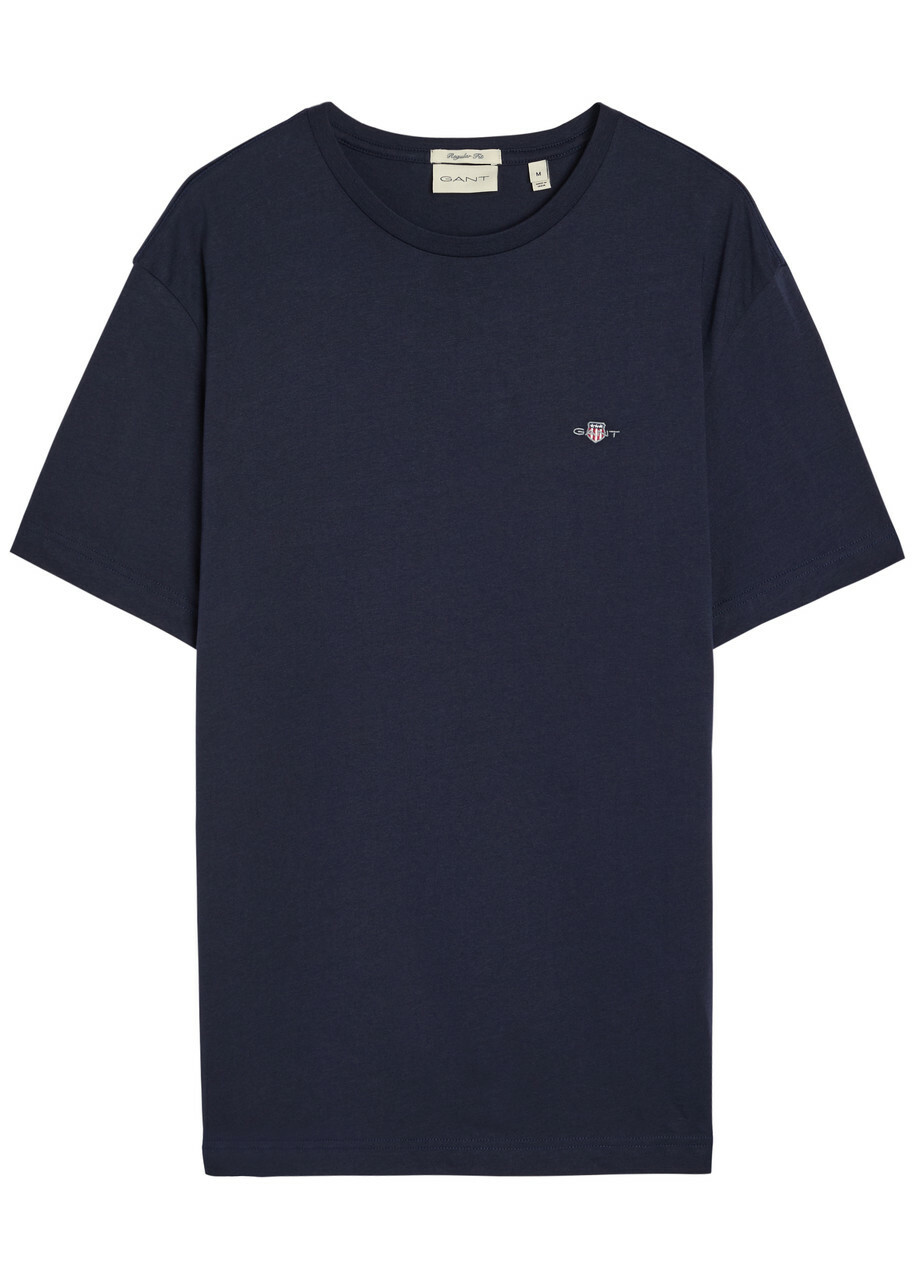 Gant Logo-embroidered Cotton T-shirt Navy
