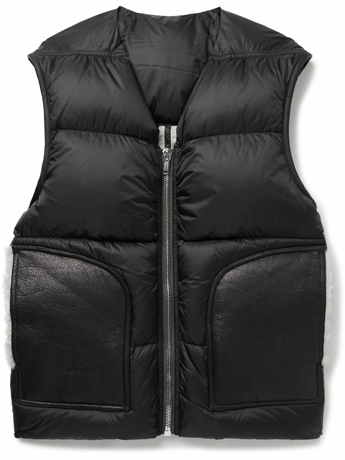 Rick Owens Full-Grain Leather-Panelled Quilted Nylon Gilet