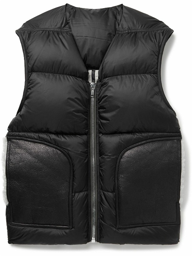 Photo: Rick Owens - Full-Grain Leather-Panelled Quilted Nylon Gilet - Black
