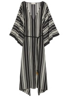 Tory Burch Striped Belted Cotton-blend Kaftan Dress Black