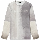 Balmain Men's Long Sleeve Sprayed Double Layer T-Shirt in Multi Grey/Sand